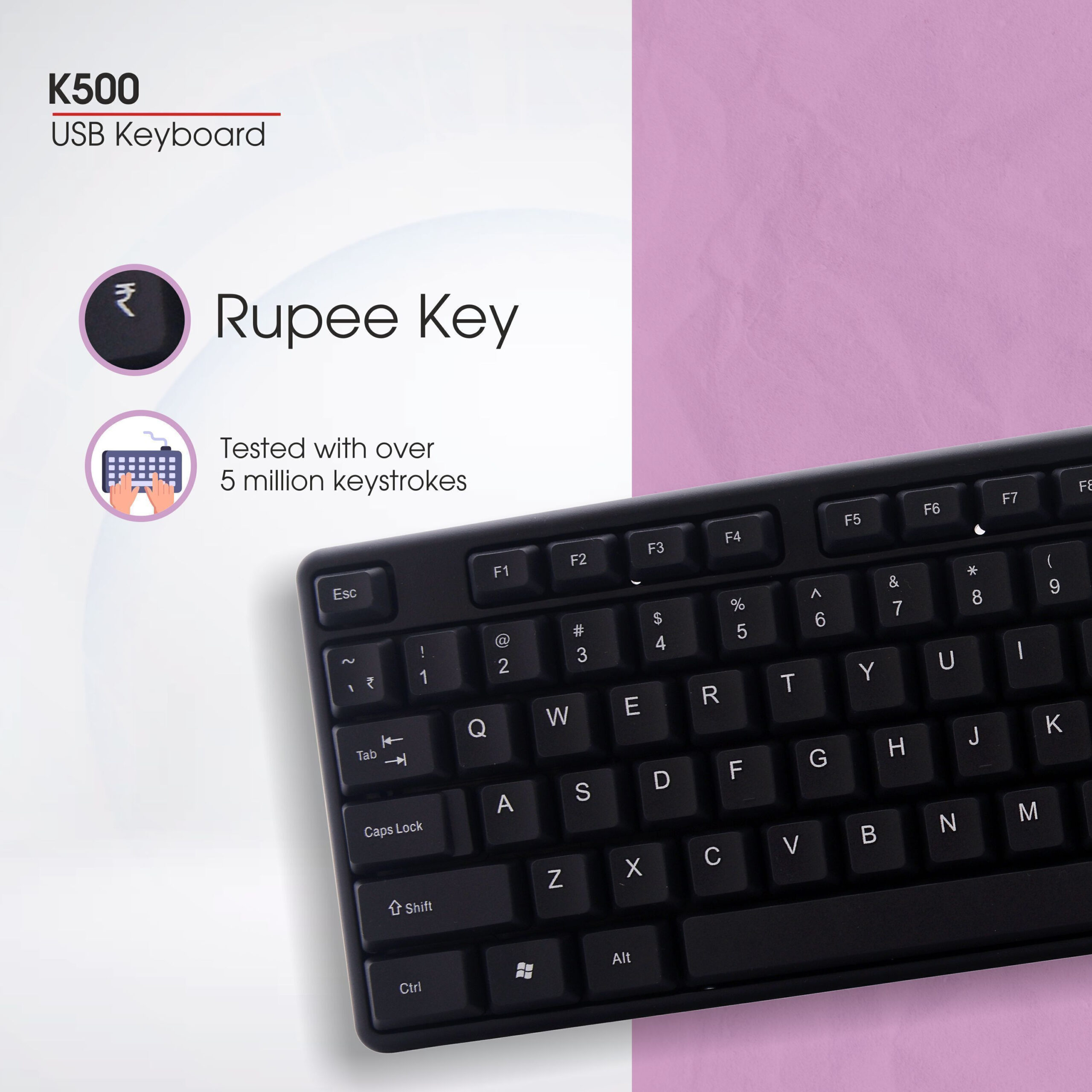 zebion K500 USB Keyboard Wired USB Standard Multi-device Keyboard Compatible with Desktop, Laptop, Mac Easy to Use,Plug and Play,Quick, Comfy Durable body (Black) - Image 3