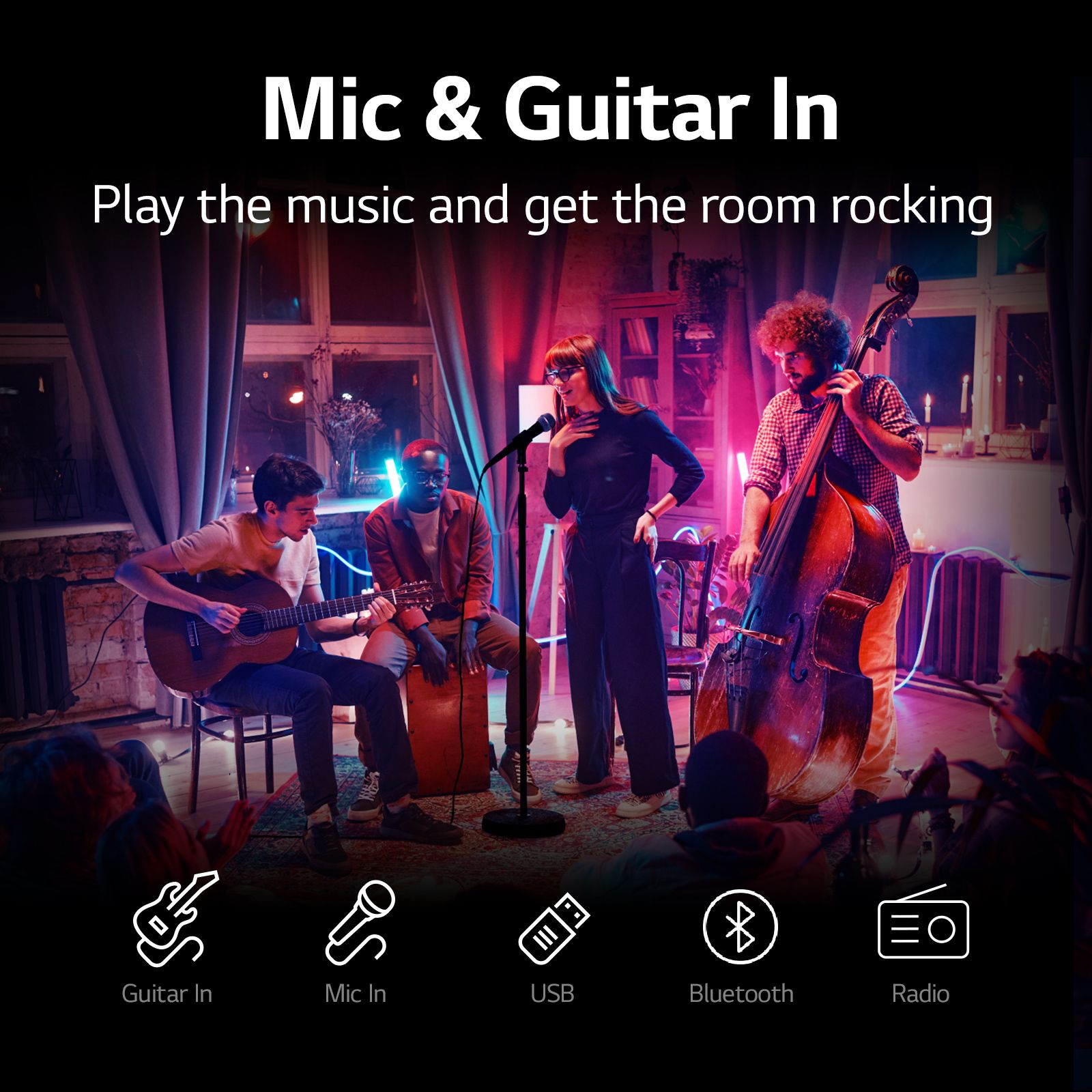 LG XBOOM RNC9, Powerful sound, Deep Bass, Mic & Guitar input karaoke Bluetooth Party Speaker (Black, 2.0 Channel) - Image 4