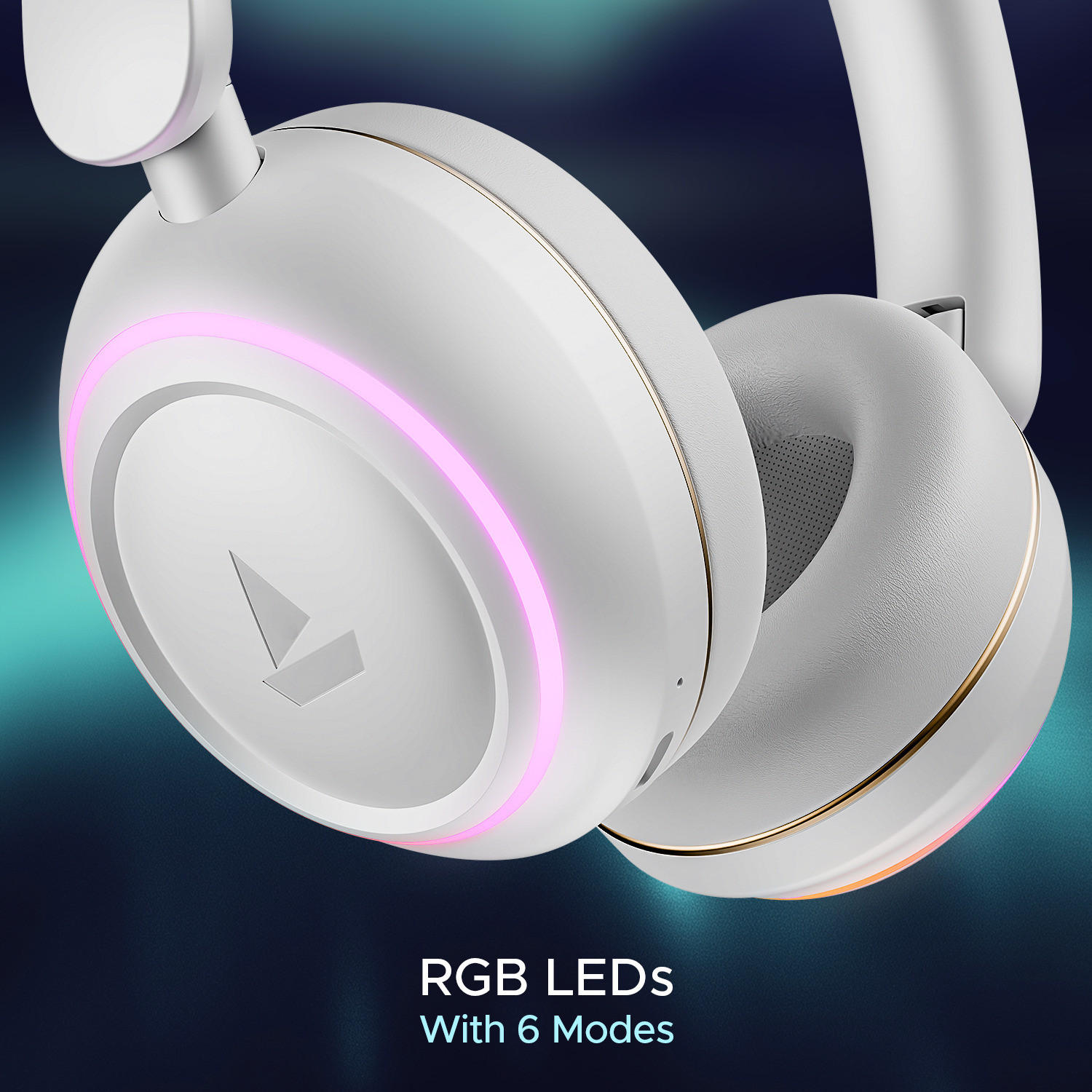 boAt Rockerz 480 w/ Beast Mode, RGB LEDs(6 Light Modes), 60HRS Playback & ENx Tech Bluetooth (White Sabre, On the Ear) - Image 3