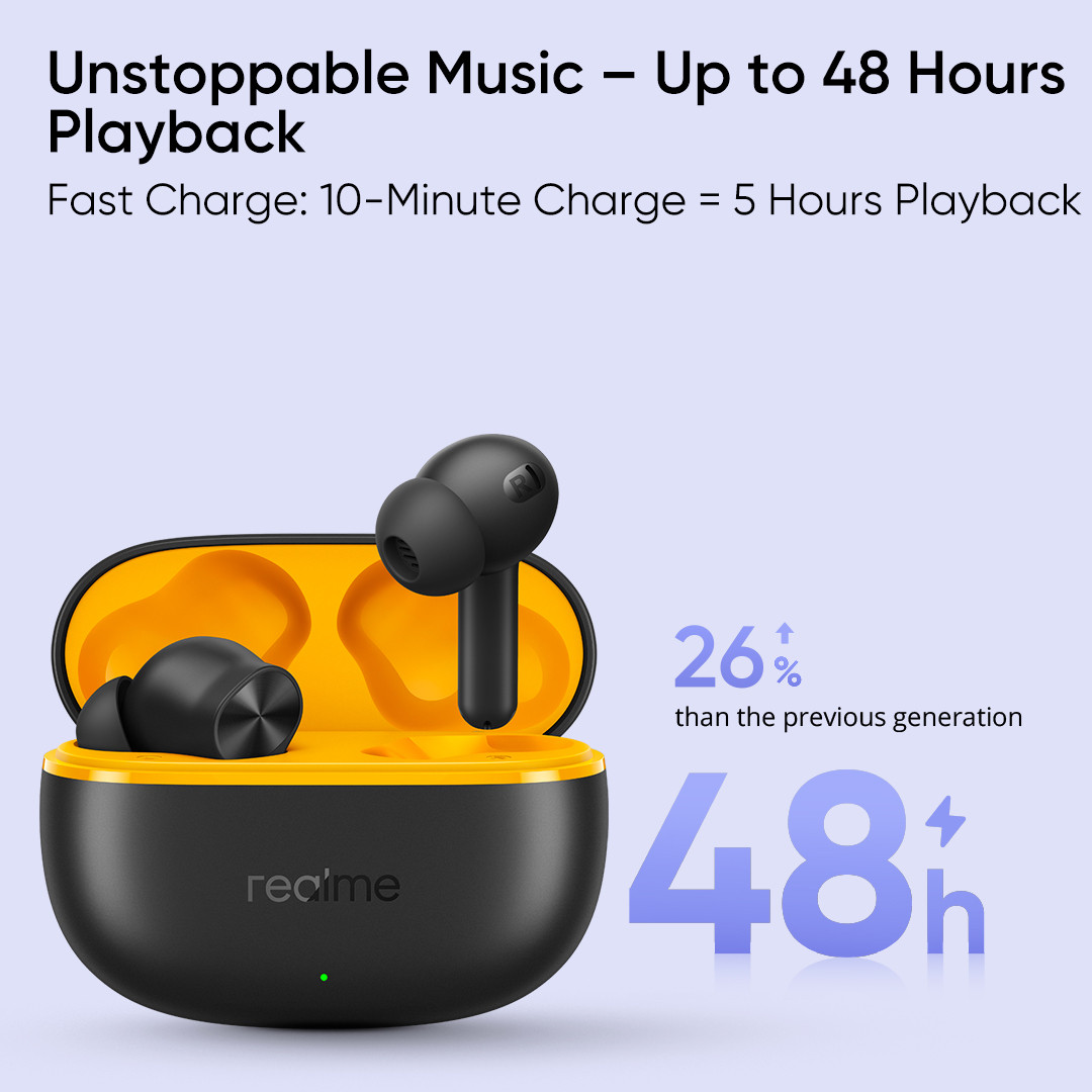 realme Buds T200 Lite with 12.4mm Driver, 48hrs Playback, AI ENC & Dual-Device Pairing Bluetooth (Volt Black, True Wireless) - Image 4