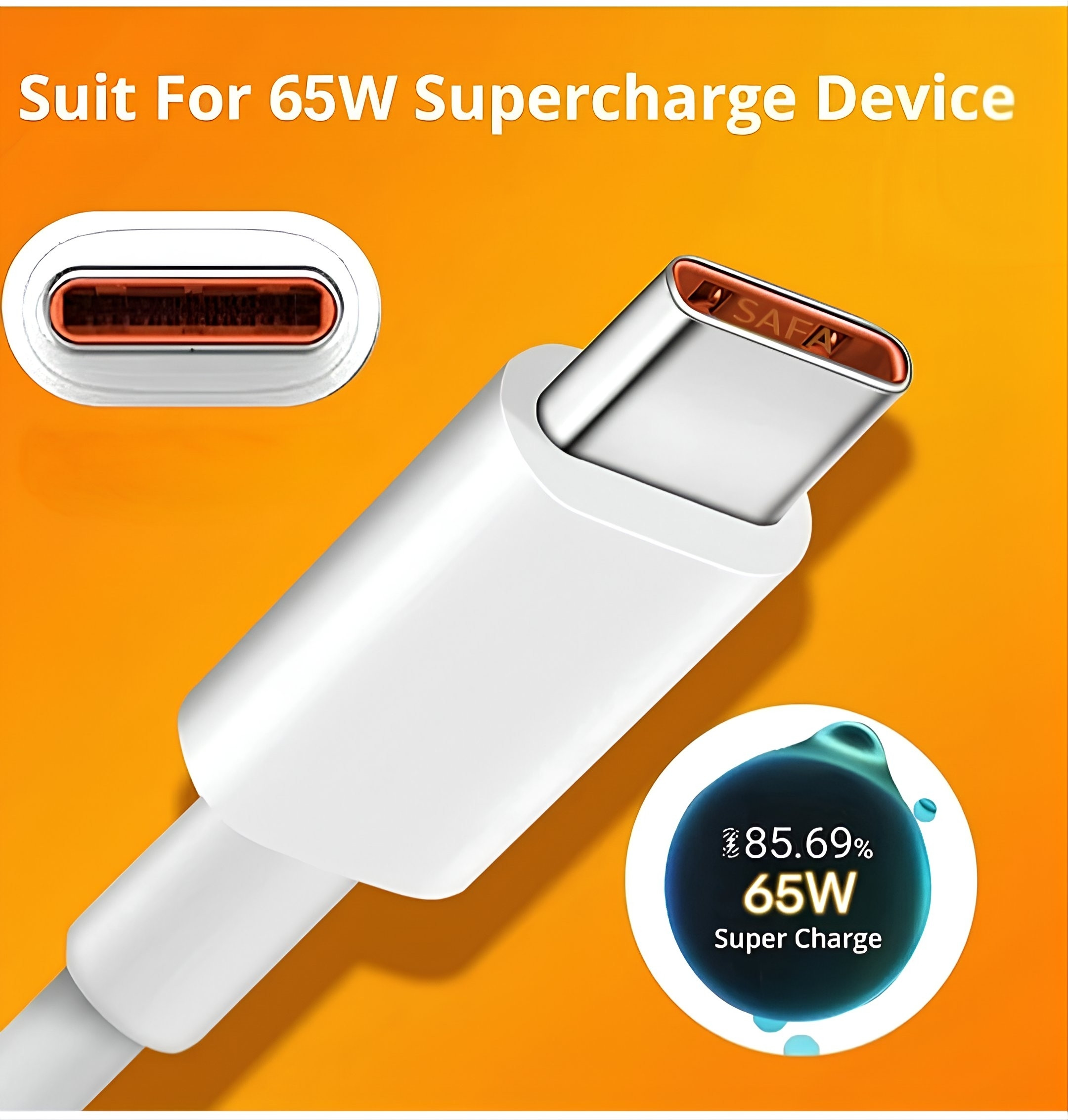 MATSV USB Type C Cable 6.5 A 1 m original SUPER DART|SUPER VOOC|DART Fast Charging Cable 65W (Compatible with Android phones, oppo, realme, narzo, OnePlus, White, One Cable) - Image 3